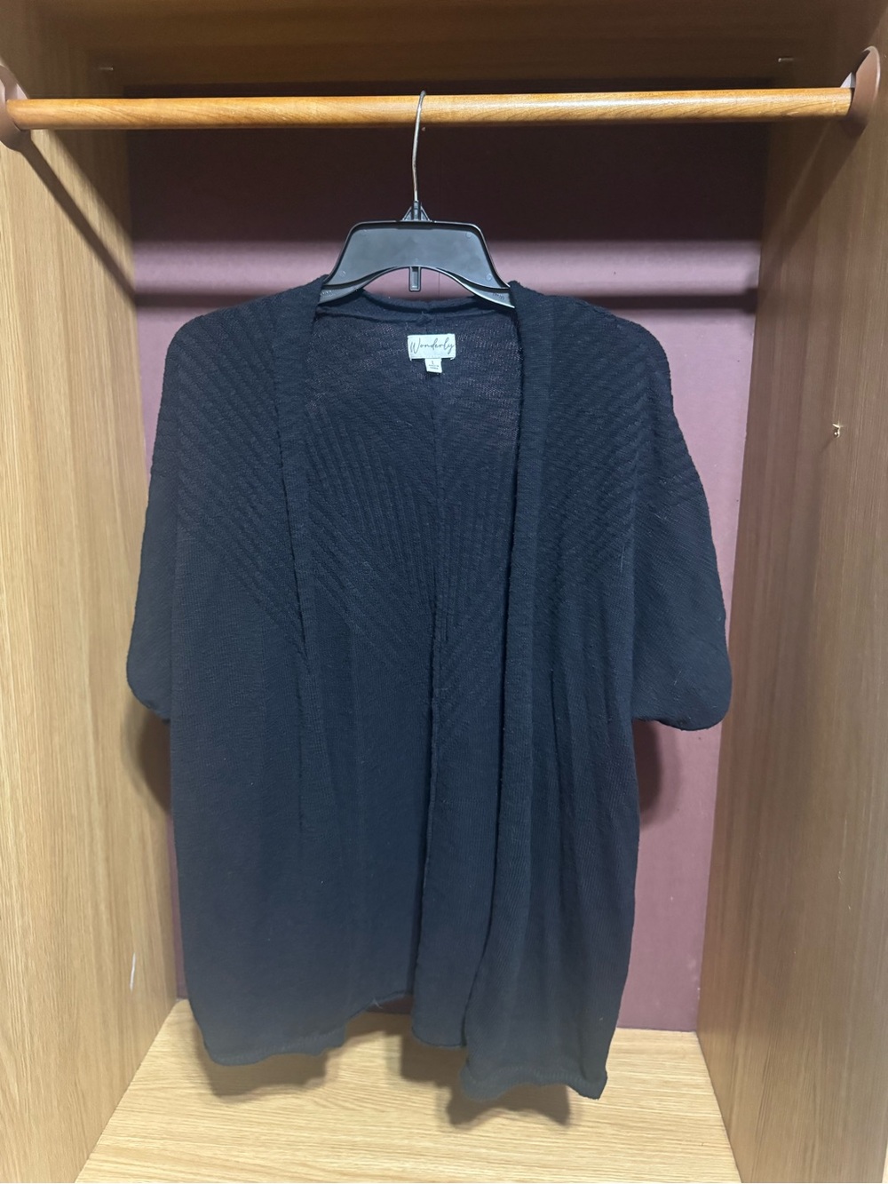 Wonderly Black Short Sleeve Open Front Cardigan Size Large